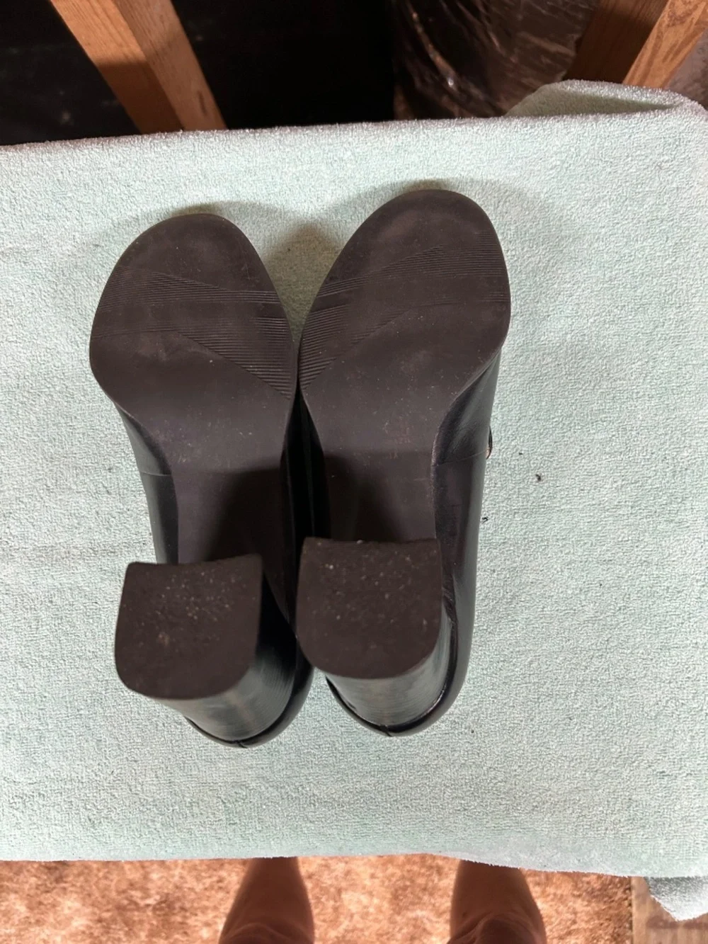 Maripe Black Leather Chunky Heels Size 6M